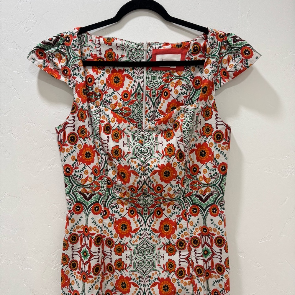 Anthropologie Cecily Fit & Flare Sweetheart Midi Dress ‎Orange Motif Floral L - Picture 6 of 14
